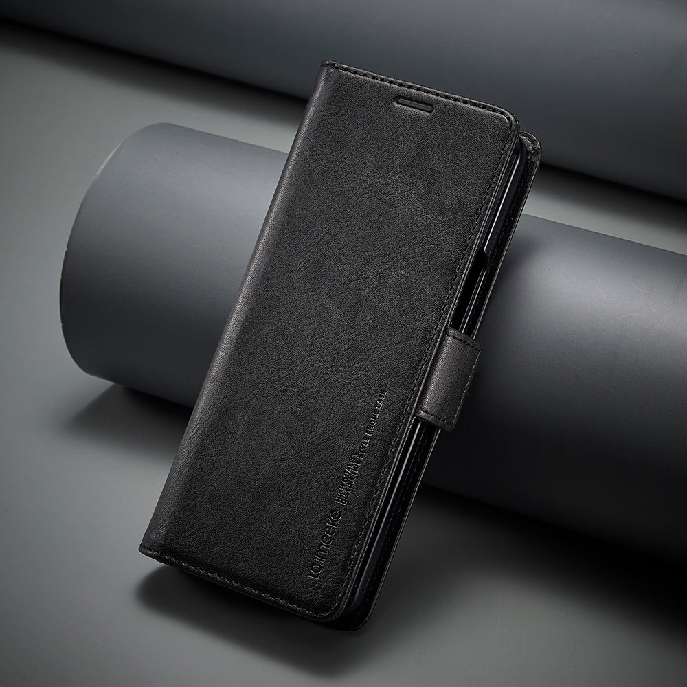 Uniqkart For Samsung Galaxy Z Fold5 5G RFID Blocking Phone Case Wallet PU Leather Stand Cover - Black