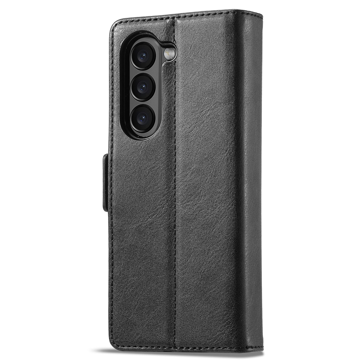 Uniqkart For Samsung Galaxy Z Fold5 5G RFID Blocking Phone Case Wallet PU Leather Stand Cover - Black