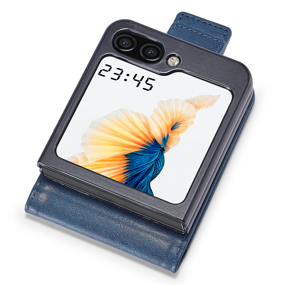 Uniqkart For Samsung Galaxy Z Flip5 5G PU Leather Phone Cover RFID Blocking Card Slot Case - Blue