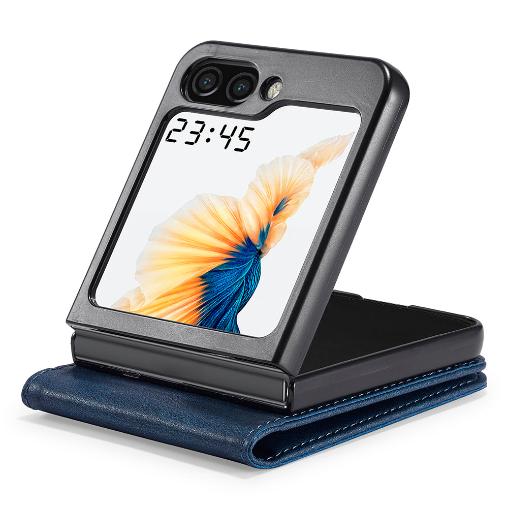 Uniqkart For Samsung Galaxy Z Flip5 5G PU Leather Phone Cover RFID Blocking Card Slot Case - Blue