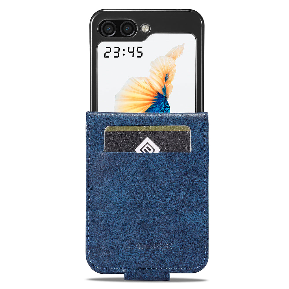 Uniqkart For Samsung Galaxy Z Flip5 5G PU Leather Phone Cover RFID Blocking Card Slot Case - Blue