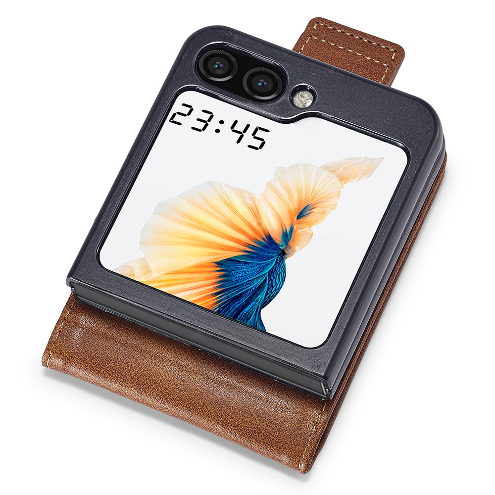 Uniqkart For Samsung Galaxy Z Flip5 5G PU Leather Phone Cover RFID Blocking Card Slot Case - Brown