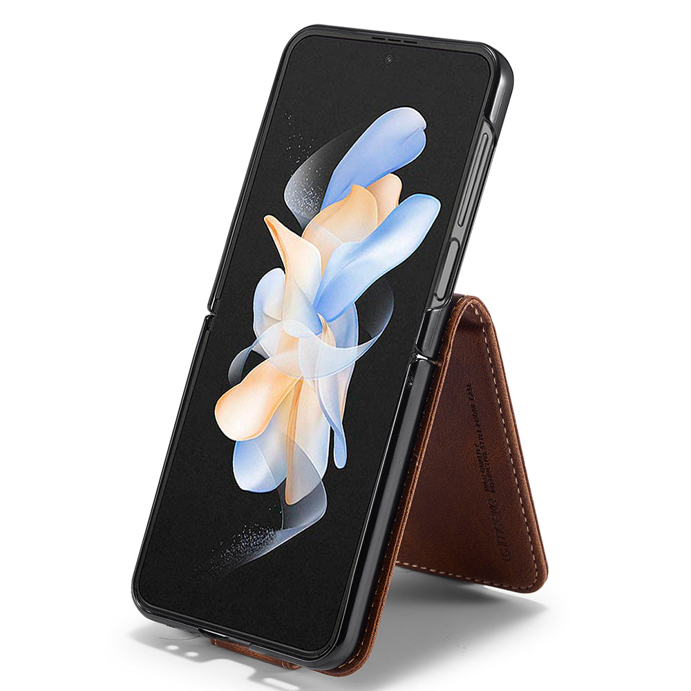 Uniqkart For Samsung Galaxy Z Flip5 5G PU Leather Phone Cover RFID Blocking Card Slot Case - Brown