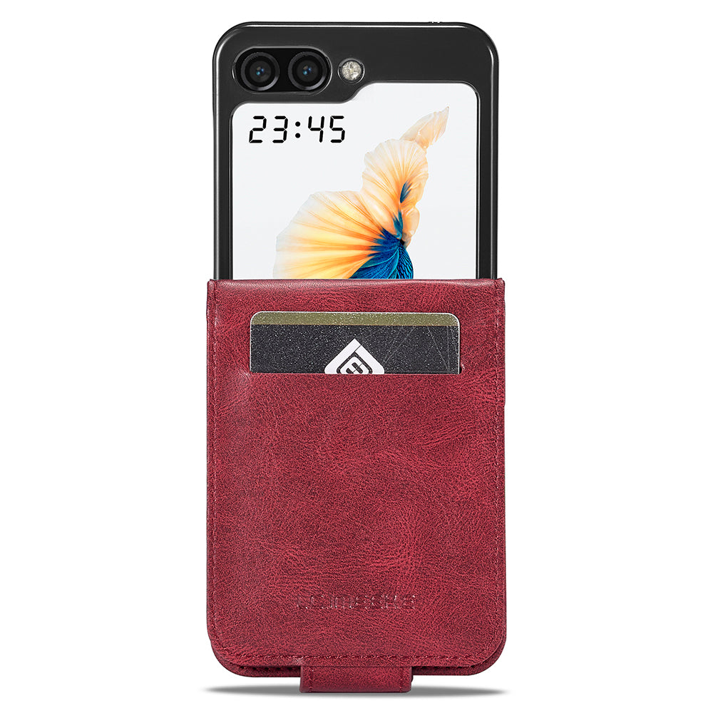 Uniqkart For Samsung Galaxy Z Flip5 5G PU Leather Phone Cover RFID Blocking Card Slot Case - Red