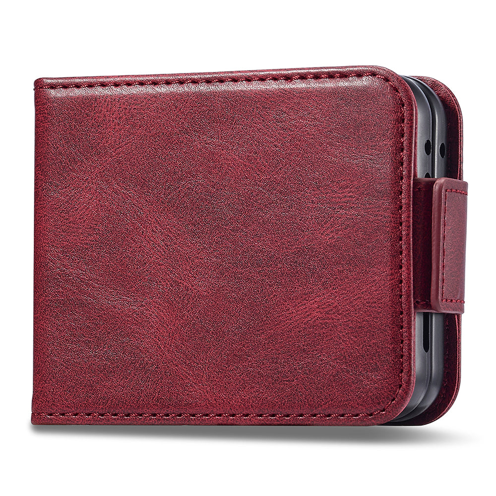 Uniqkart For Samsung Galaxy Z Flip5 5G PU Leather Phone Cover RFID Blocking Card Slot Case - Red
