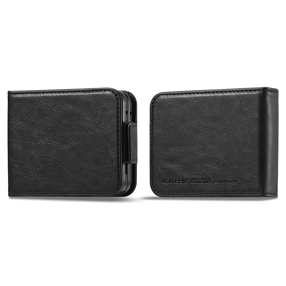 Uniqkart For Samsung Galaxy Z Flip5 5G PU Leather Phone Cover RFID Blocking Card Slot Case - Black