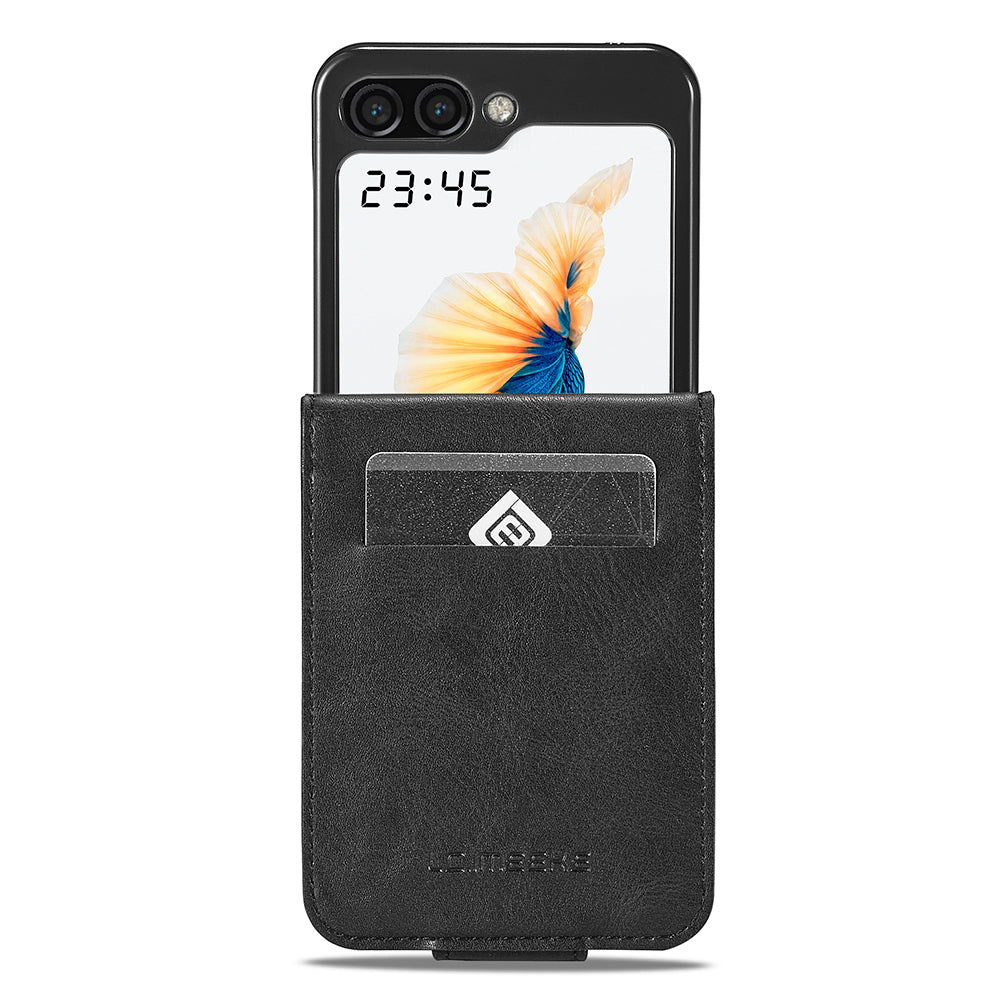 Uniqkart For Samsung Galaxy Z Flip5 5G PU Leather Phone Cover RFID Blocking Card Slot Case - Black
