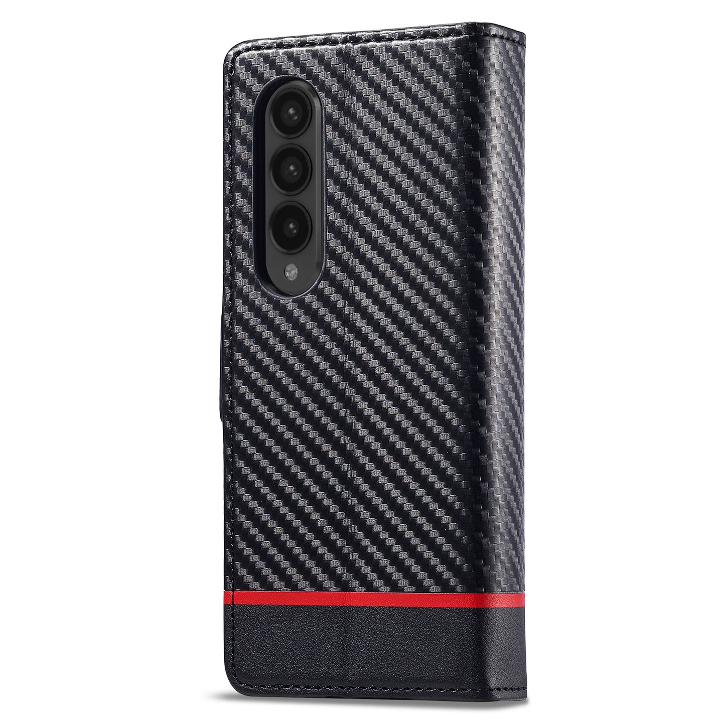 Uniqkart For Samsung Galaxy Z Fold4 5G Leather Wallet Case Stand Carbon Fiber Texture Phone Cover - Horizontal Stripe