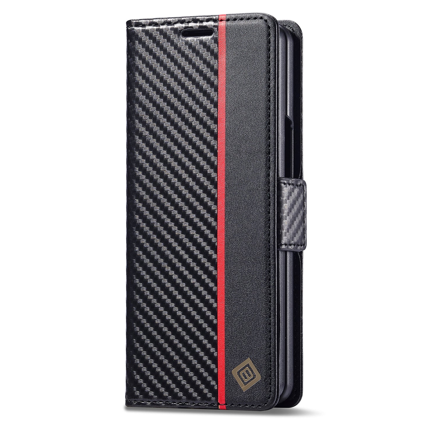 Uniqkart For Samsung Galaxy Z Fold4 5G Leather Wallet Case Stand Carbon Fiber Texture Phone Cover - Vertical Stripe
