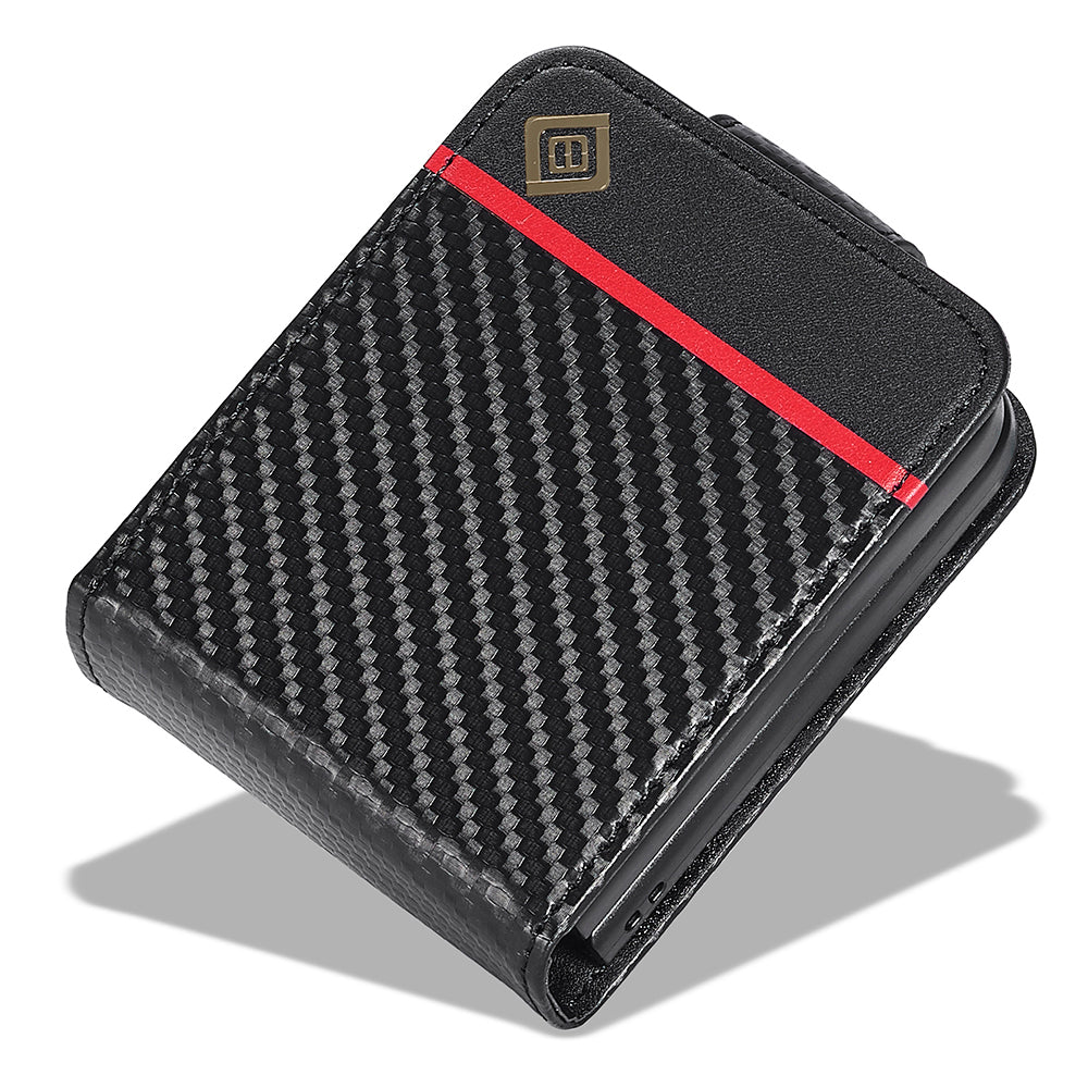 LC.IMEEKE Leather Phone Case for Samsung Galaxy Z Flip4 5G , Carbon Fiber Texture Card Slot Cover - Vertical Stripe