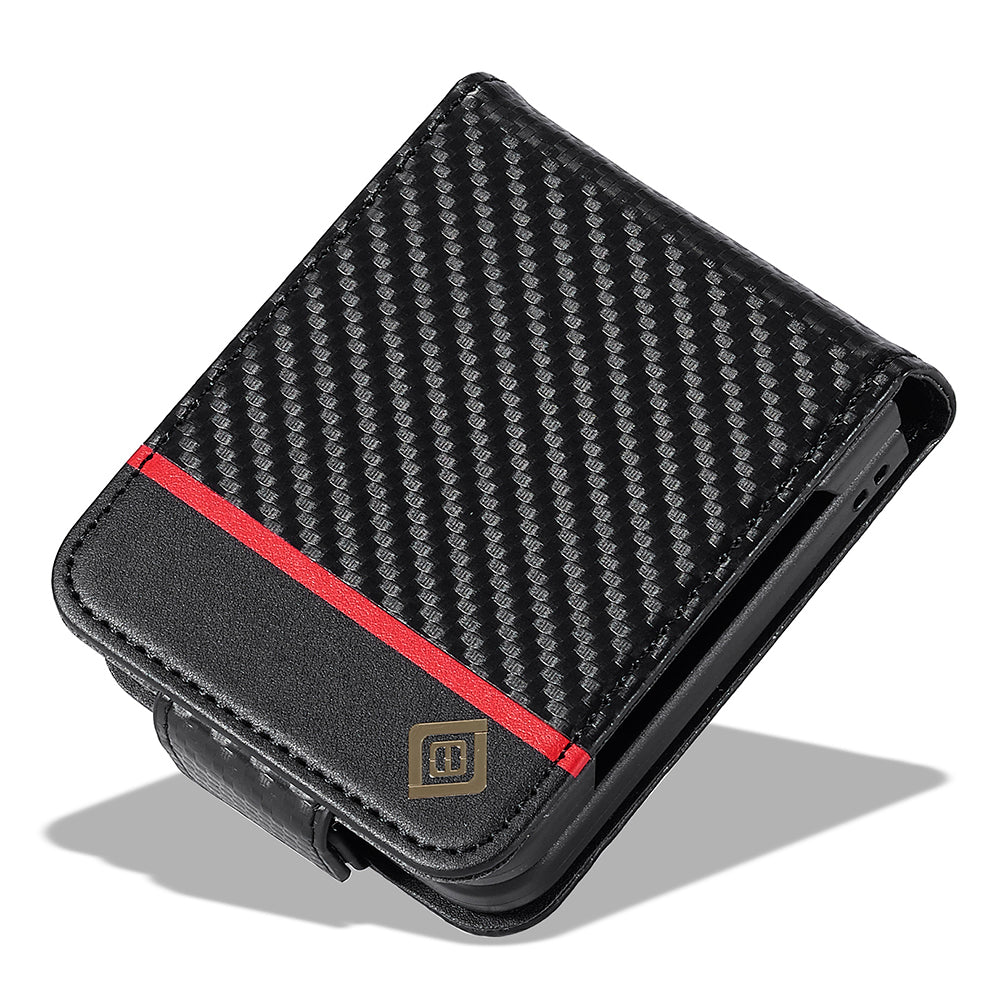 LC.IMEEKE Leather Phone Case for Samsung Galaxy Z Flip4 5G , Carbon Fiber Texture Card Slot Cover - Vertical Stripe