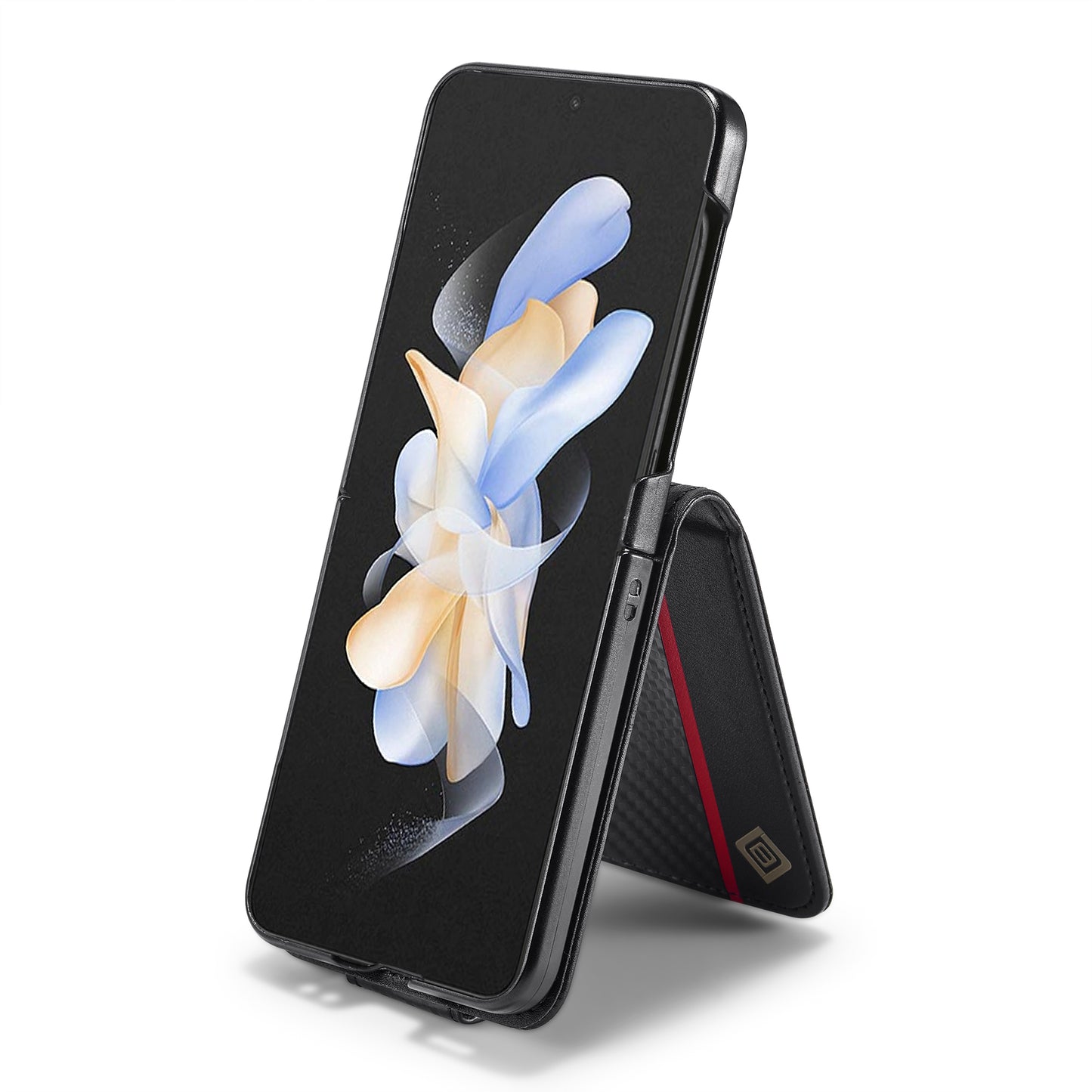 LC.IMEEKE Leather Phone Case for Samsung Galaxy Z Flip4 5G , Carbon Fiber Texture Card Slot Cover - Horizontal Stripe