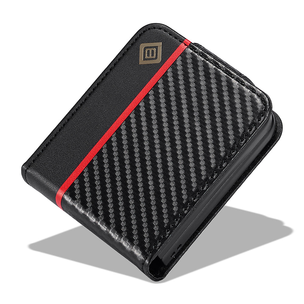 LC.IMEEKE Leather Phone Case for Samsung Galaxy Z Flip4 5G , Carbon Fiber Texture Card Slot Cover - Horizontal Stripe