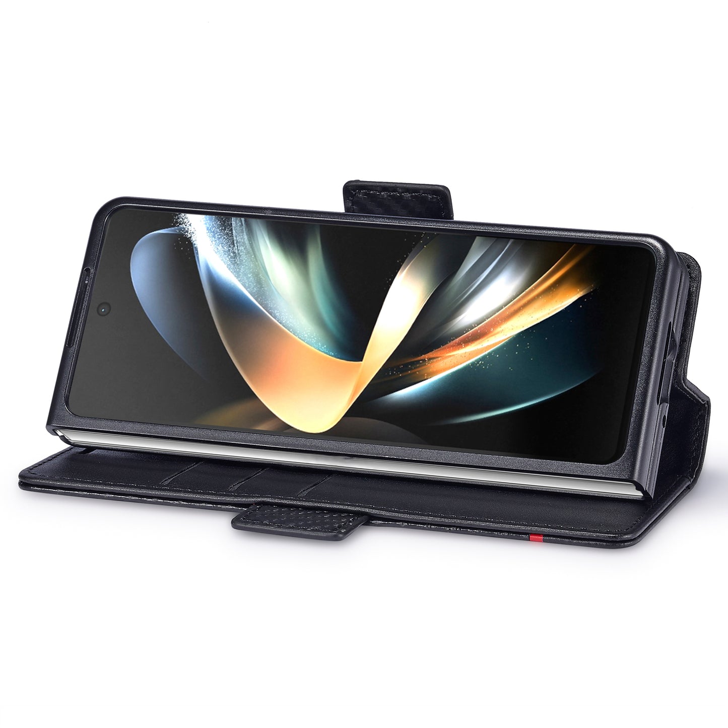 Uniqkart For Samsung Galaxy Z Fold3 5G Carbon Fiber Texture Phone Leather Case Wallet Stand Cover - Vertical Stripe