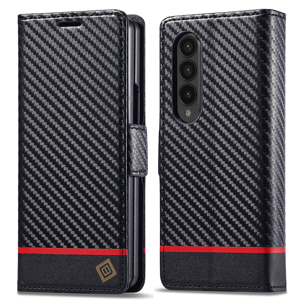 Uniqkart For Samsung Galaxy Z Fold3 5G Carbon Fiber Texture Phone Leather Case Wallet Stand Cover - Horizontal Stripe