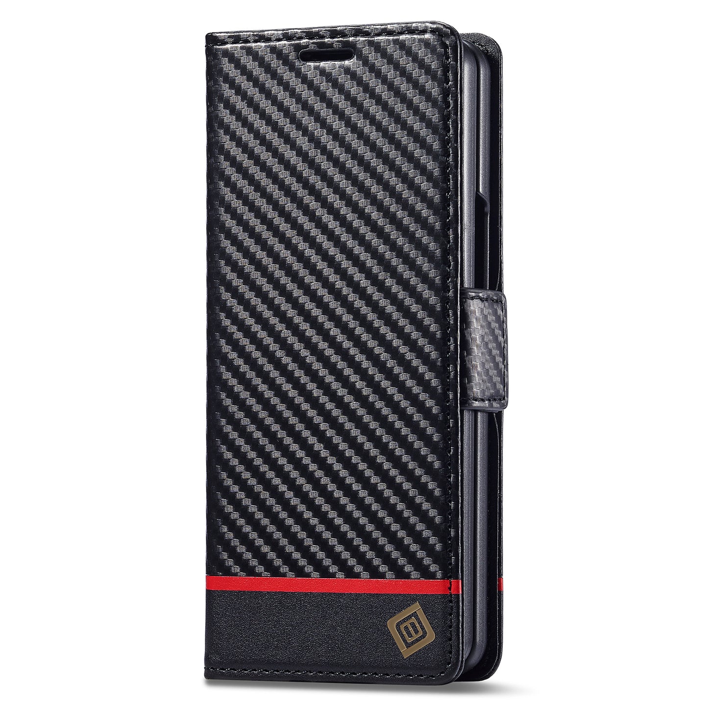 Uniqkart For Samsung Galaxy Z Fold3 5G Carbon Fiber Texture Phone Leather Case Wallet Stand Cover - Horizontal Stripe