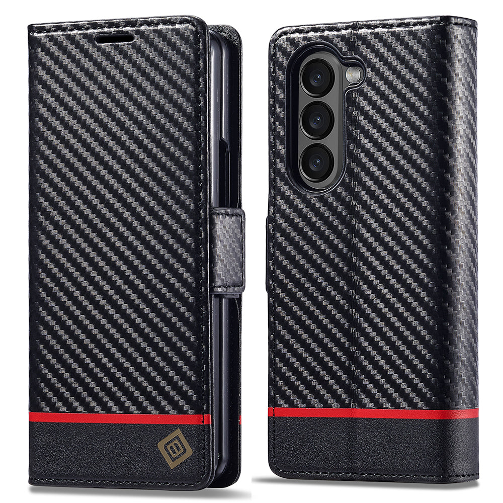 Uniqkart For Samsung Galaxy Z Fold5 5G Phone Leather
Cover Carbon Fiber Texture Stand Wallet Case - Horizontal Stripe