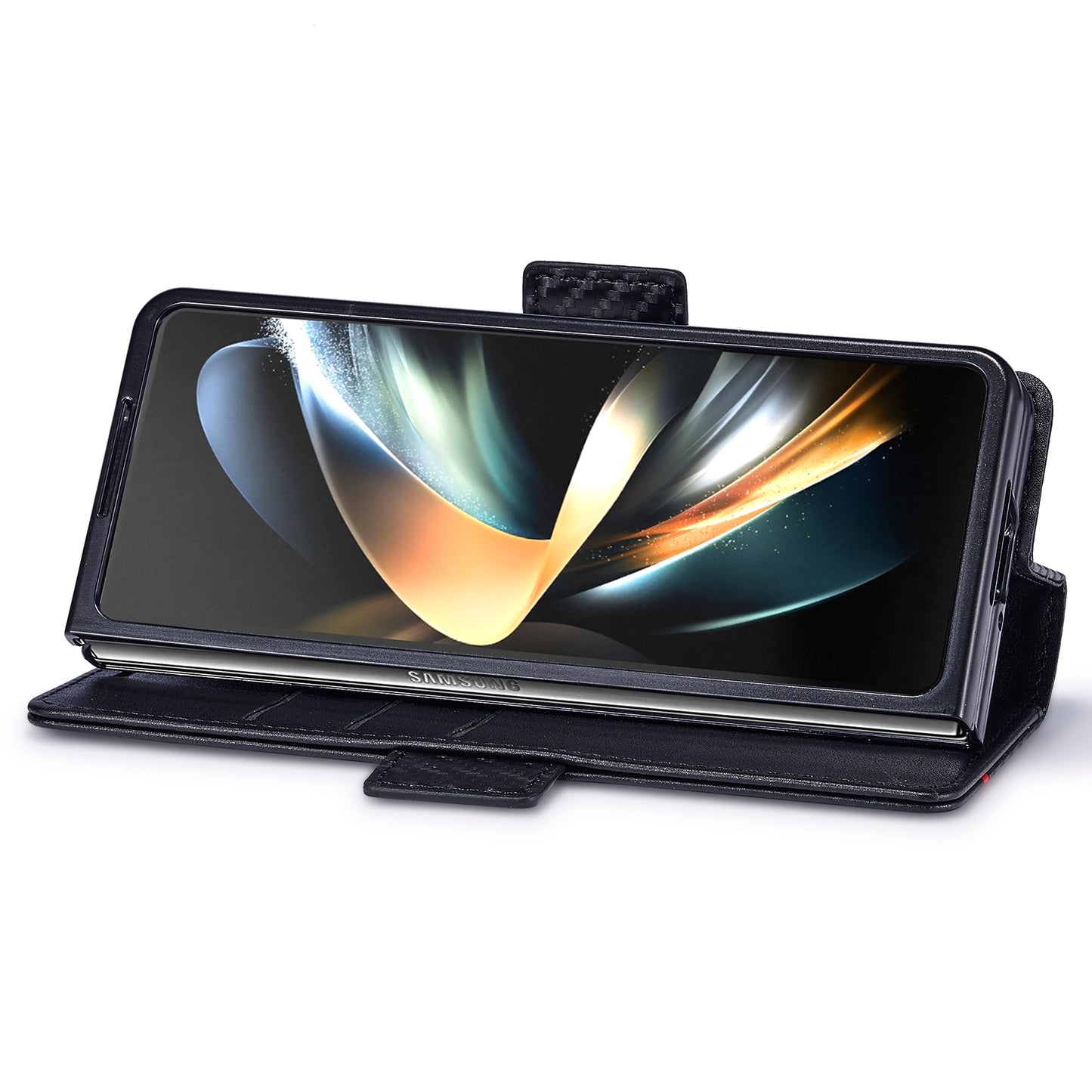 Uniqkart For Samsung Galaxy Z Fold5 5G Phone Leather
Cover Carbon Fiber Texture Stand Wallet Case - Horizontal Stripe