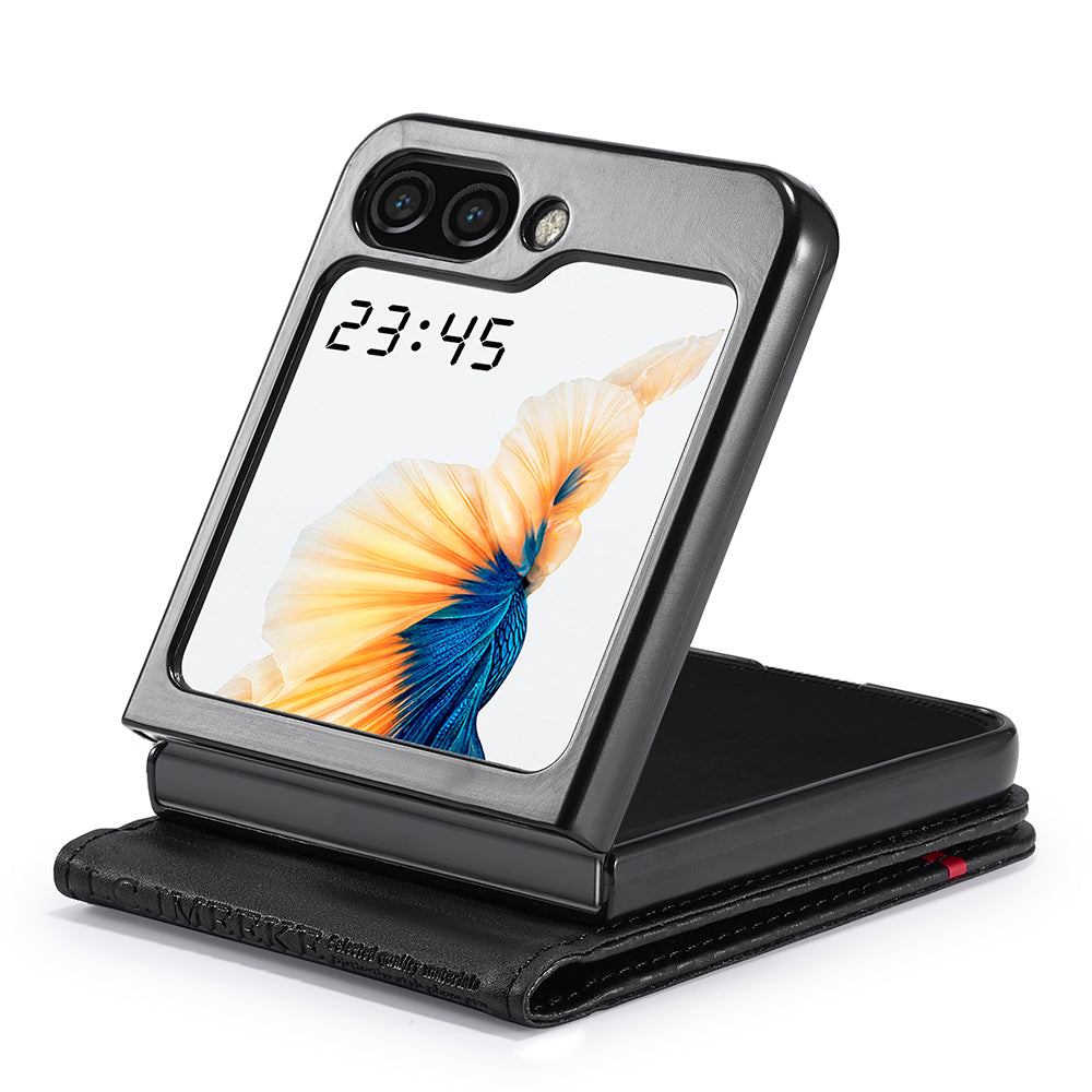 Uniqkart For Samsung Galaxy Z Flip5 5G Card Holder Phone Case Carbon Fiber Texture Leather Phone Cover - Vertical Stripe