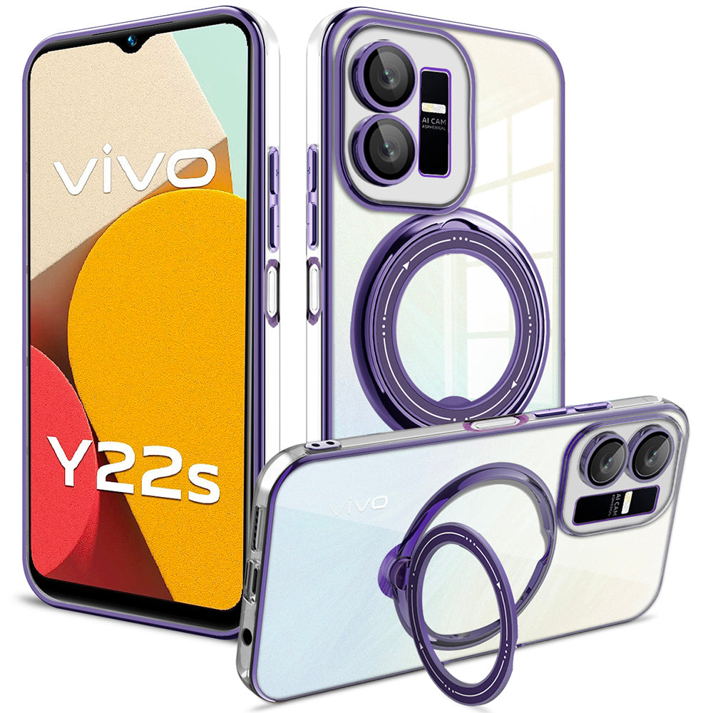 Uniqkart for vivo Y22s 4G / Y35 4G (2022) Ring Kickstand Phone Case Drop Proof PC+TPU Cover Compatible with MagSafe - Purple
