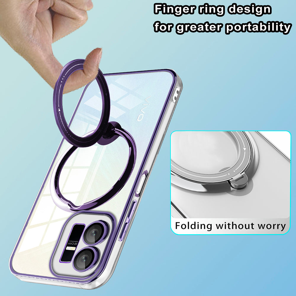 Uniqkart for vivo Y22s 4G / Y35 4G (2022) Ring Kickstand Phone Case Drop Proof PC+TPU Cover Compatible with MagSafe - Black