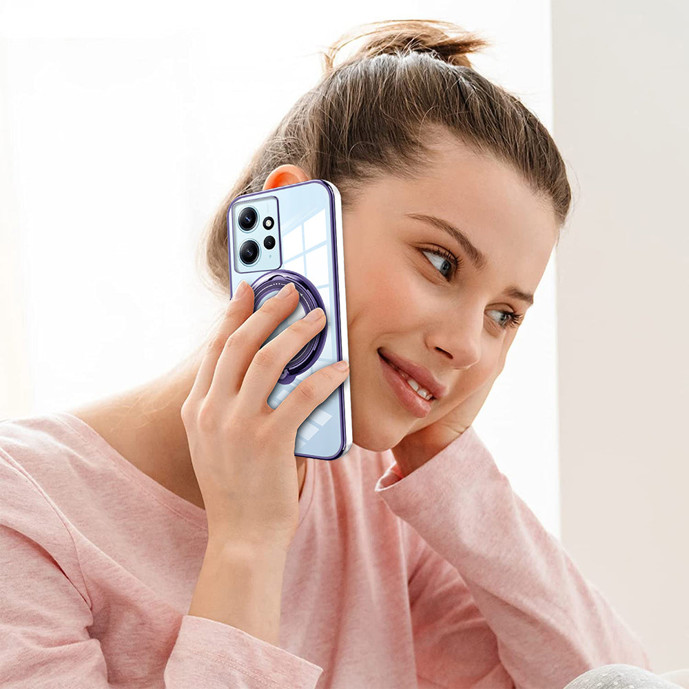 Uniqkart for Xiaomi Redmi Note 12 4G Anti-drop Phone Case PC+TPU Ring Kickstand Cover Compatible with MagSafe - Blue