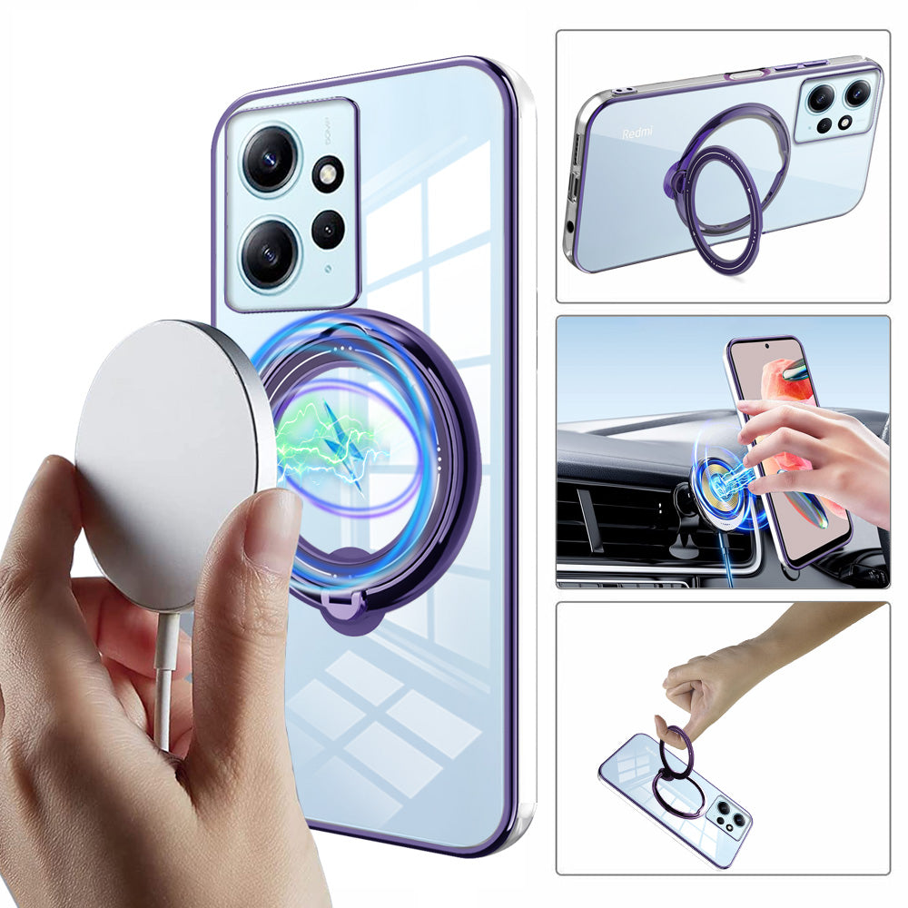 Uniqkart for Xiaomi Redmi Note 12 4G Anti-drop Phone Case PC+TPU Ring Kickstand Cover Compatible with MagSafe - Black