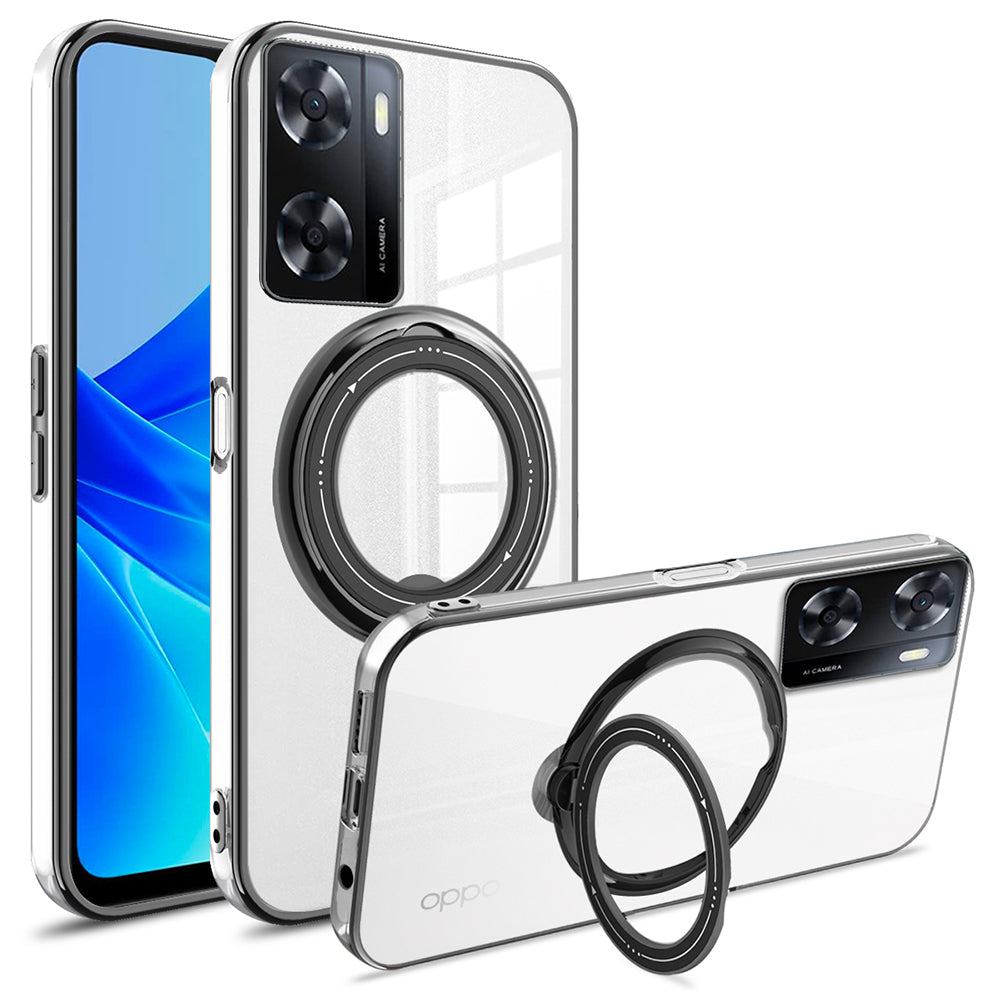 Anti-drop Phone Case for Oppo A57 (2022) 5G PC+TPU Ring Kickstand Cover Compatible with MagSafe - Black