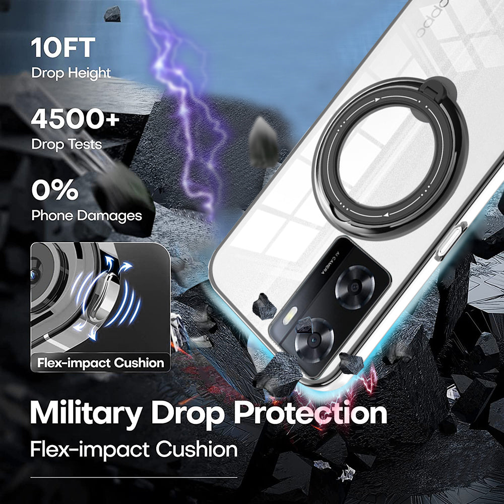 Anti-drop Phone Case for Oppo A57 (2022) 5G PC+TPU Ring Kickstand Cover Compatible with MagSafe - Silver