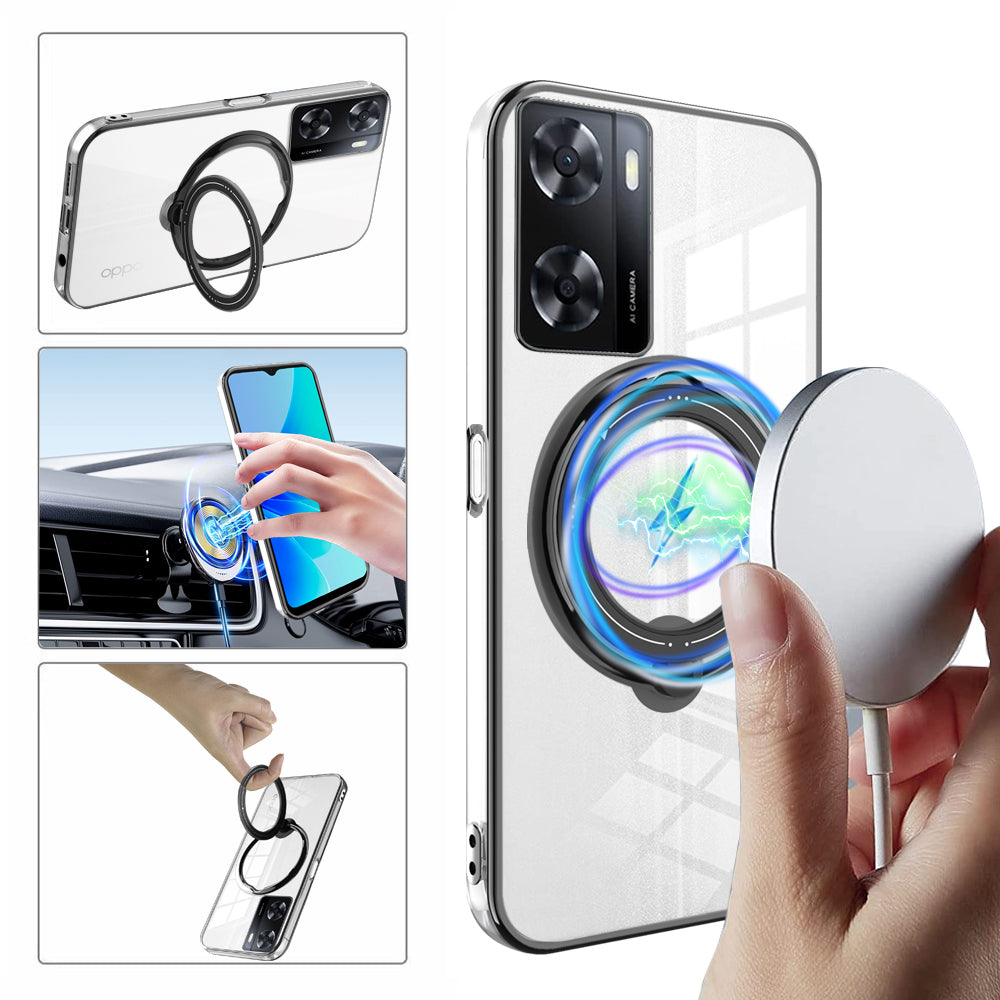 Anti-drop Phone Case for Oppo A57 (2022) 5G PC+TPU Ring Kickstand Cover Compatible with MagSafe - Blue