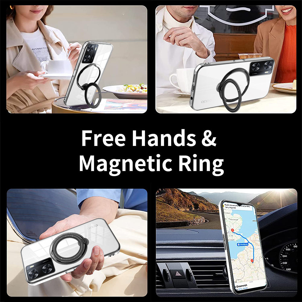 Anti-drop Phone Case for Oppo A57 (2022) 5G PC+TPU Ring Kickstand Cover Compatible with MagSafe - Blue