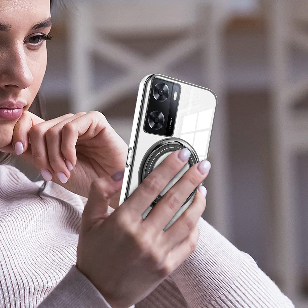 Anti-drop Phone Case for Oppo A57 (2022) 5G PC+TPU Ring Kickstand Cover Compatible with MagSafe - Blue