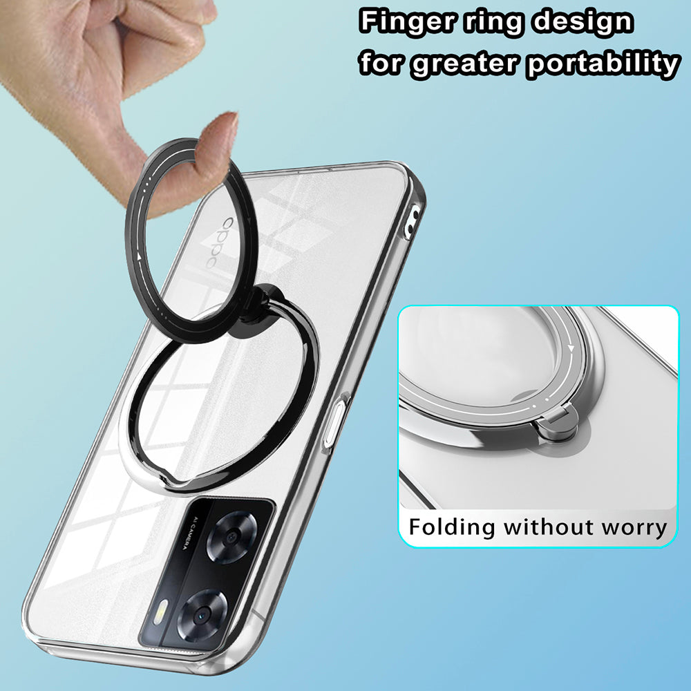 Anti-drop Phone Case for Oppo A57 (2022) 5G PC+TPU Ring Kickstand Cover Compatible with MagSafe - Pink