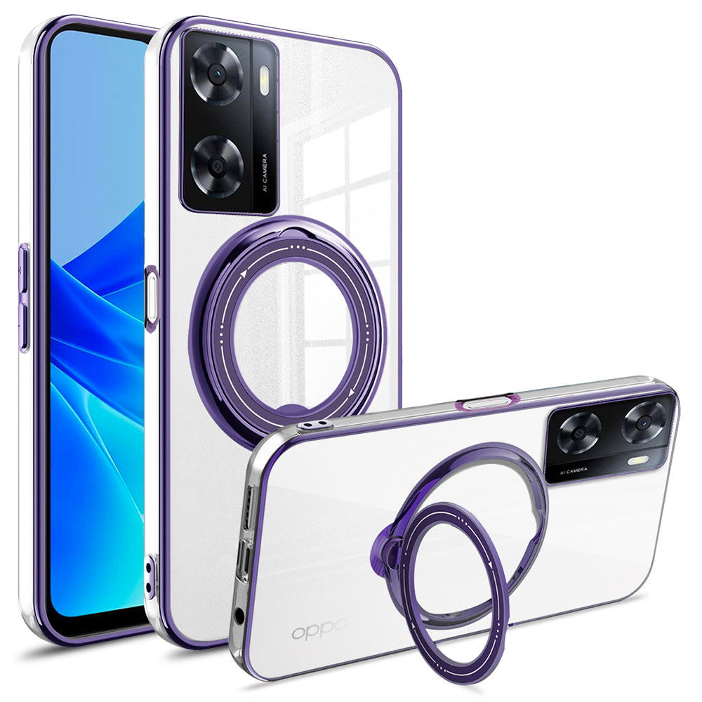 Anti-drop Phone Case for Oppo A57 (2022) 5G PC+TPU Ring Kickstand Cover Compatible with MagSafe - Purple