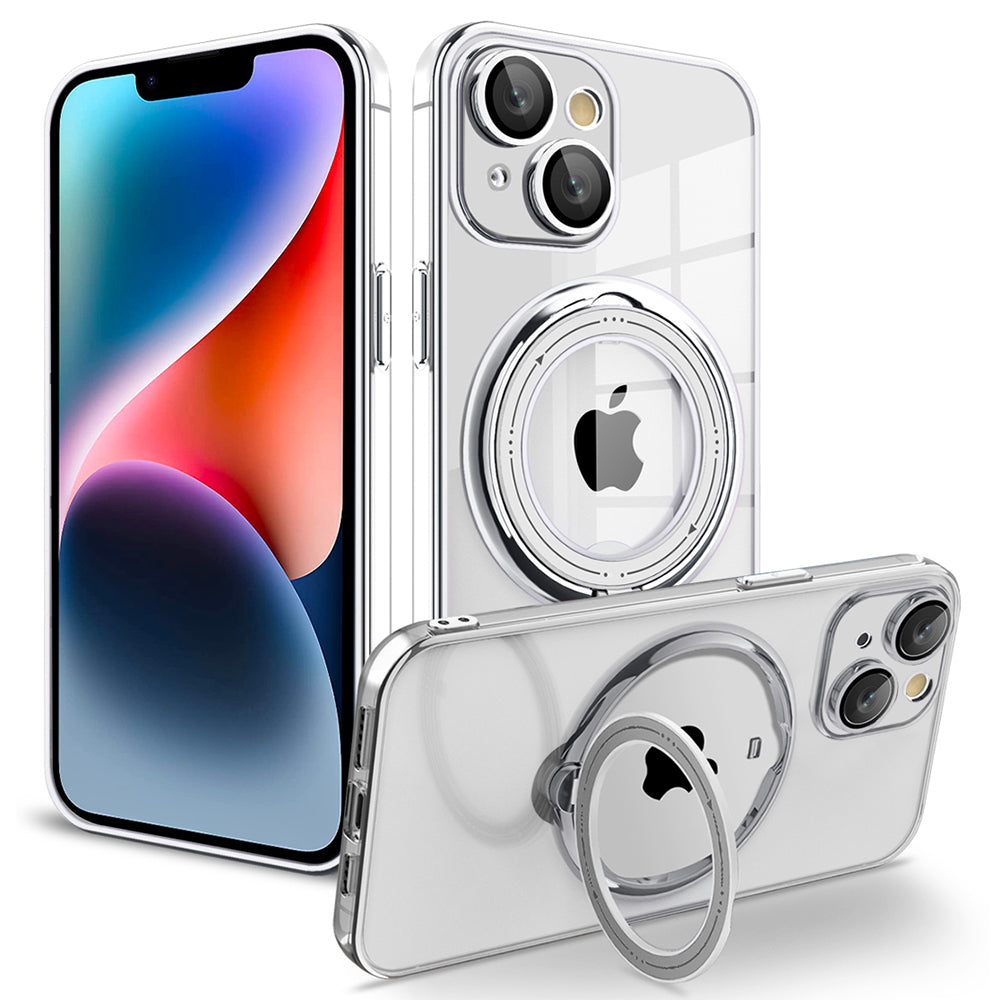 PC+TPU Phone Case for iPhone 12 Pro 6.1 inch Rotating Kickstand Phone Cover Shockproof Case Compatible with MagSafe - Silver