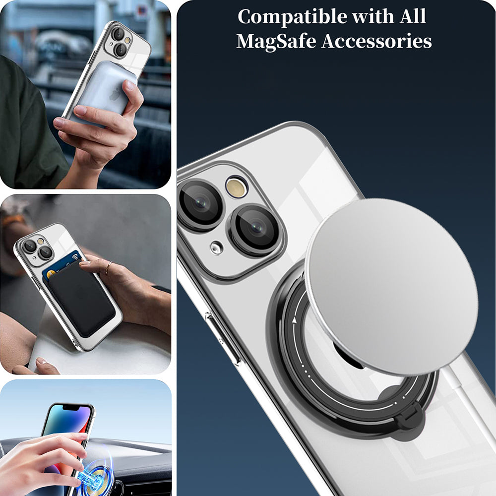 PC+TPU Phone Case for iPhone 12 Pro 6.1 inch Rotating Kickstand Phone Cover Shockproof Case Compatible with MagSafe - Silver