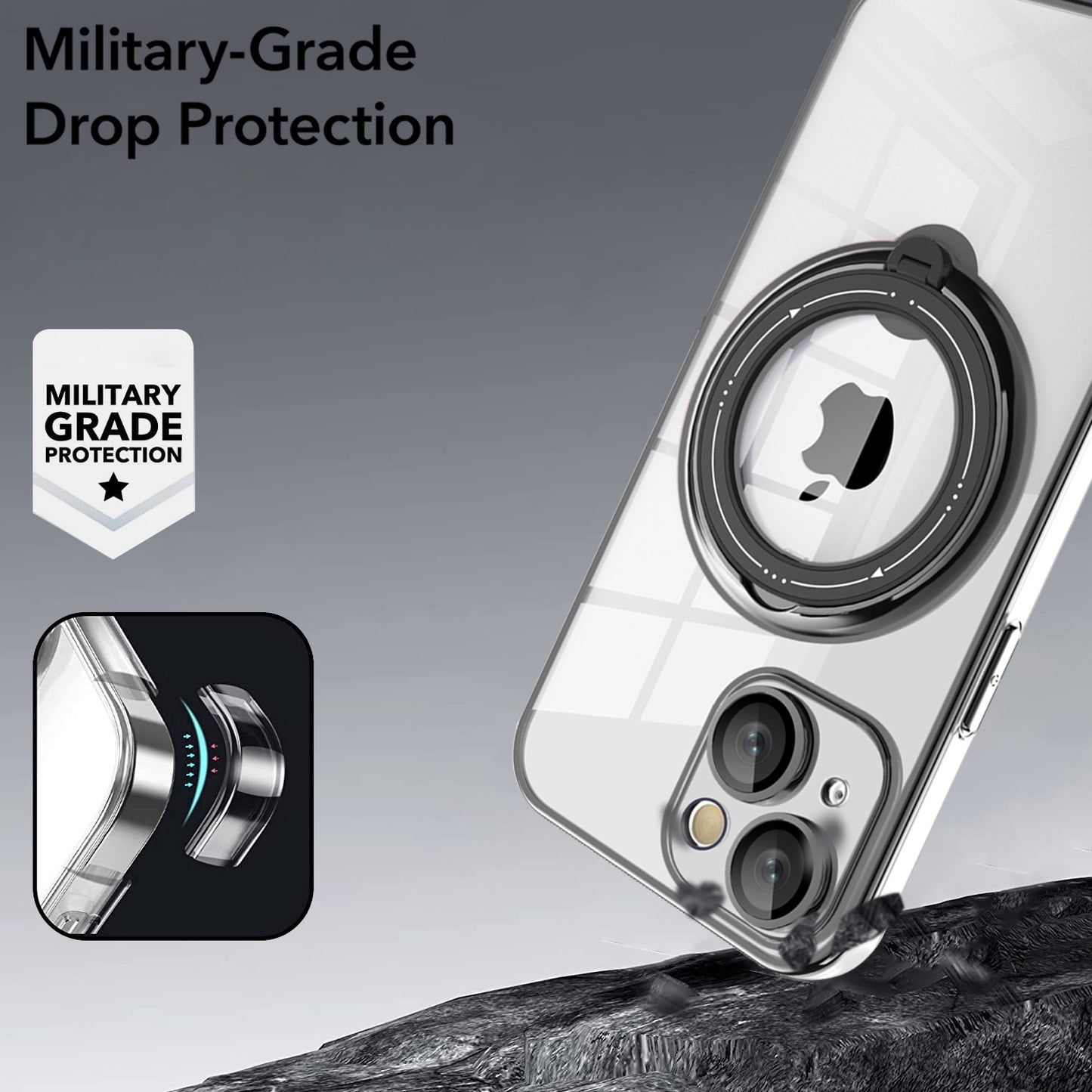 PC+TPU Phone Case for iPhone 12 Pro 6.1 inch Rotating Kickstand Phone Cover Shockproof Case Compatible with MagSafe - Silver