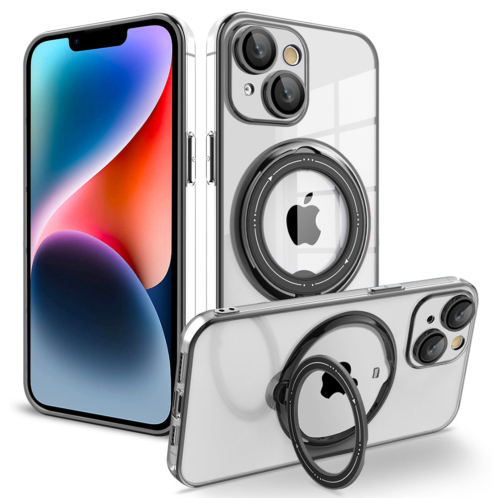 PC+TPU Phone Case for iPhone 12 Pro 6.1 inch Rotating Kickstand Phone Cover Shockproof Case Compatible with MagSafe - Black