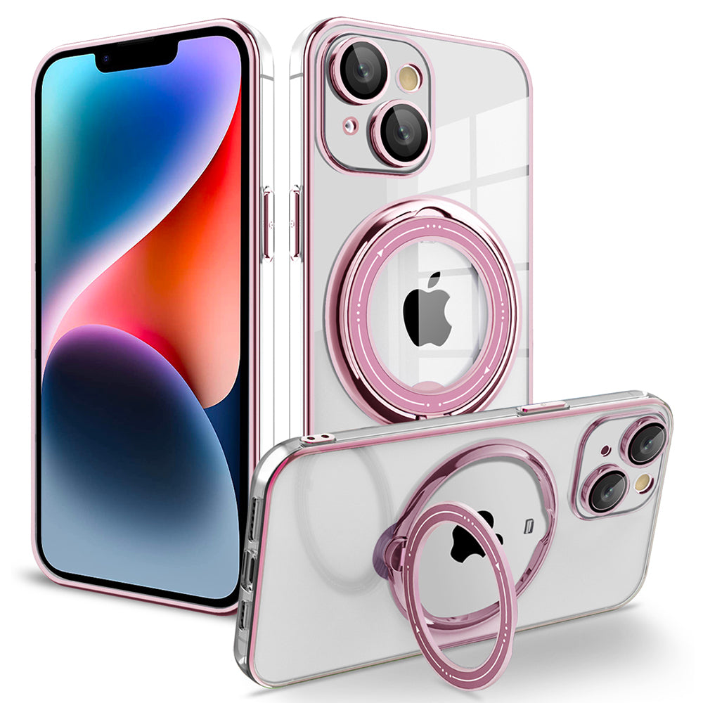 PC+TPU Phone Case for iPhone 12 Pro 6.1 inch Rotating Kickstand Phone Cover Shockproof Case Compatible with MagSafe - Pink