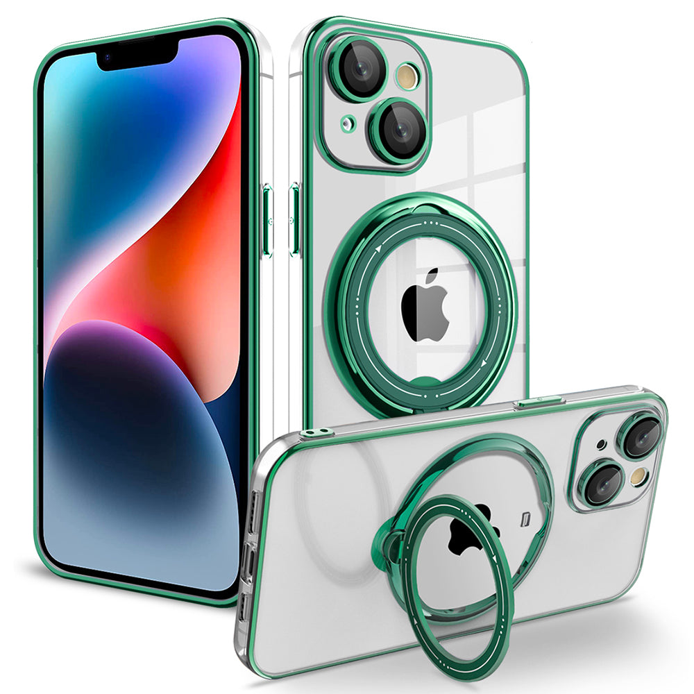 PC+TPU Phone Case for iPhone 12 Pro 6.1 inch Rotating Kickstand Phone Cover Shockproof Case Compatible with MagSafe - Green