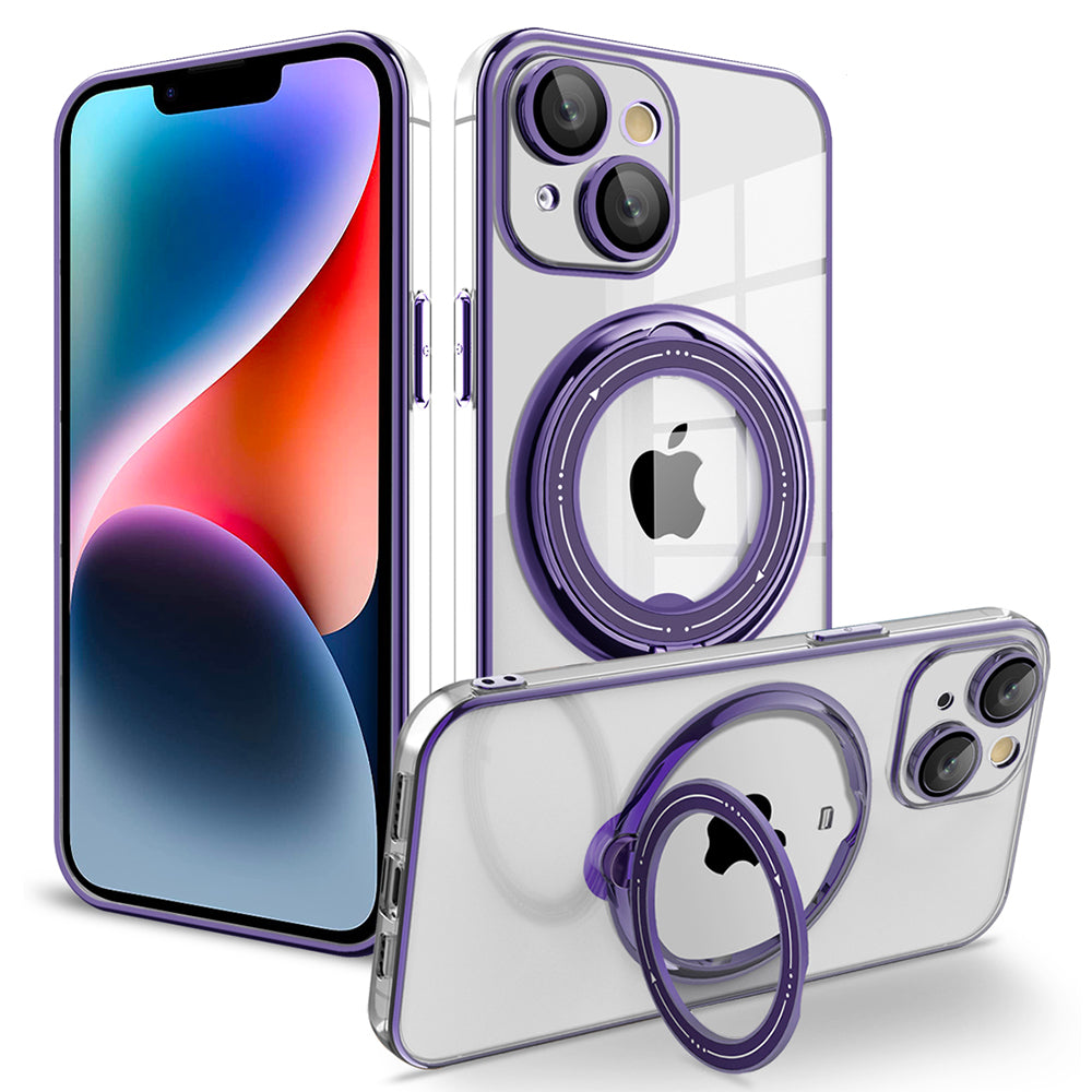 PC+TPU Phone Case for iPhone 12 Pro 6.1 inch Rotating Kickstand Phone Cover Shockproof Case Compatible with MagSafe - Purple