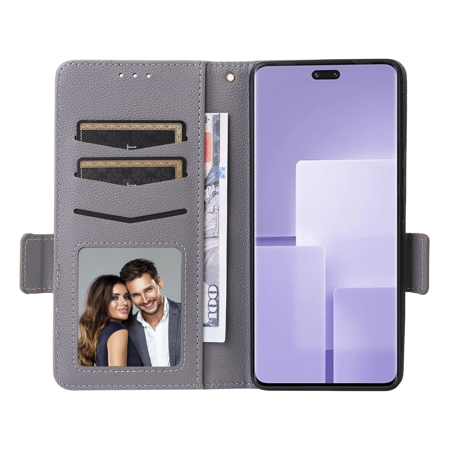 Uniqkart for Xiaomi Civi 3 5G Wallet Case PU Leather Litchi Texture Stand Protective Cover with Hand Strap - Grey