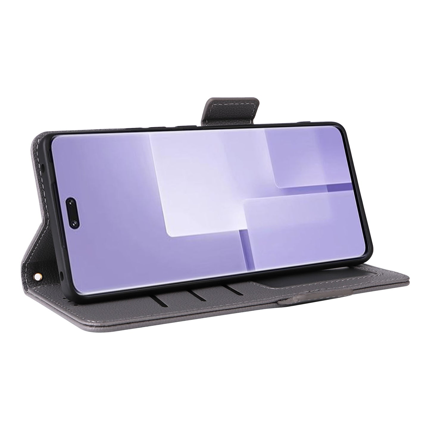 Uniqkart for Xiaomi Civi 3 5G Wallet Case PU Leather Litchi Texture Stand Protective Cover with Hand Strap - Grey