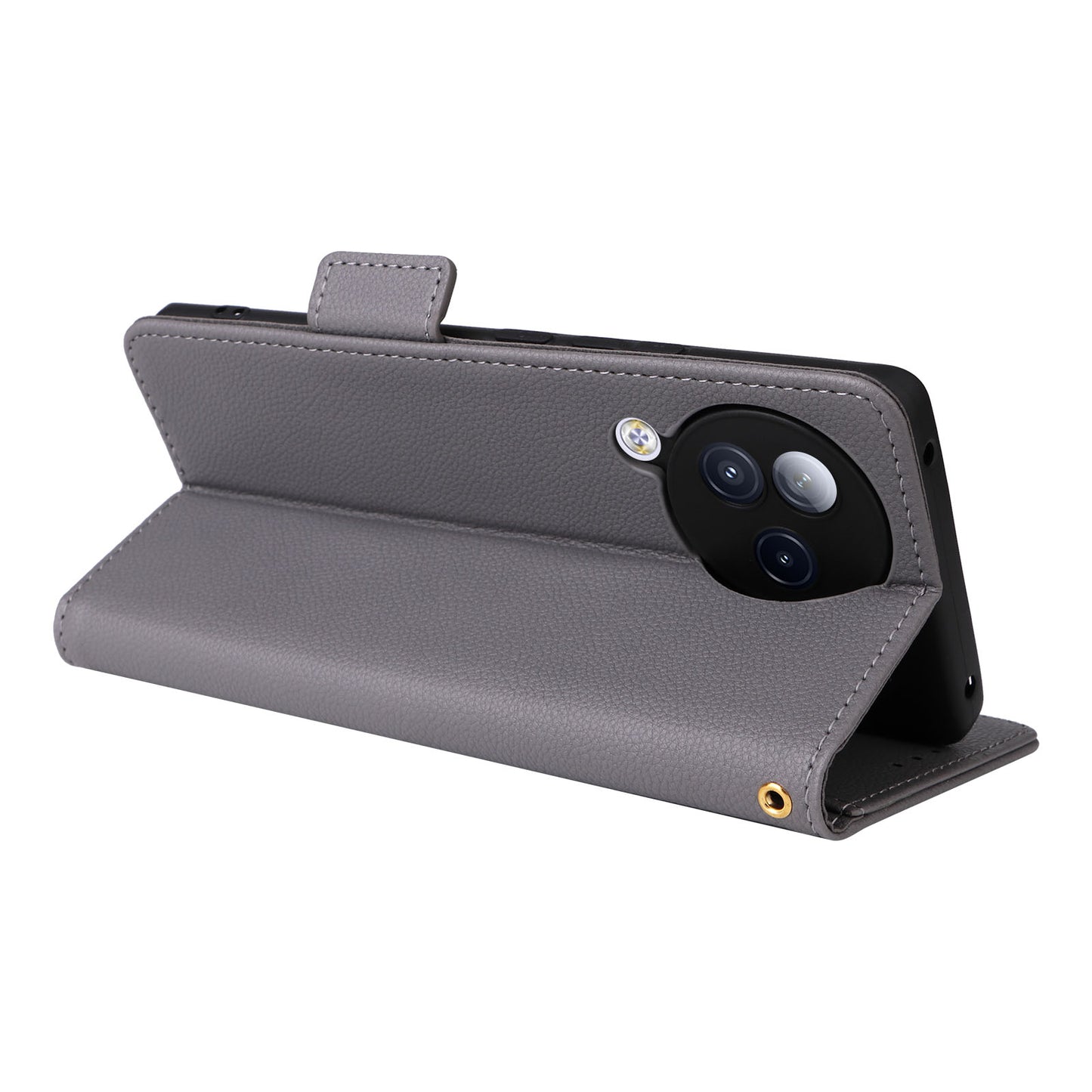Uniqkart for Xiaomi Civi 3 5G Wallet Case PU Leather Litchi Texture Stand Protective Cover with Hand Strap - Grey