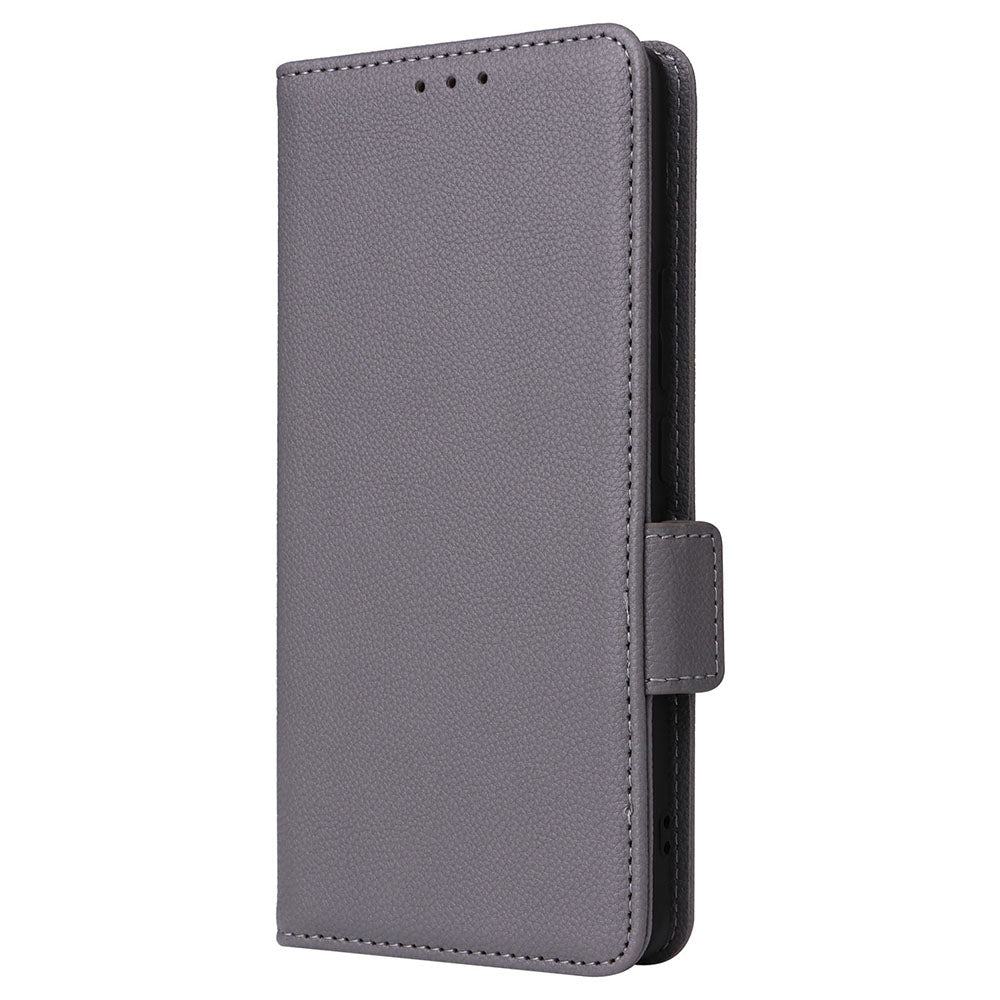 Uniqkart for Xiaomi Civi 3 5G Wallet Case PU Leather Litchi Texture Stand Protective Cover with Hand Strap - Grey