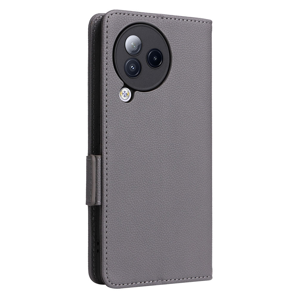 Uniqkart for Xiaomi Civi 3 5G Wallet Case PU Leather Litchi Texture Stand Protective Cover with Hand Strap - Grey