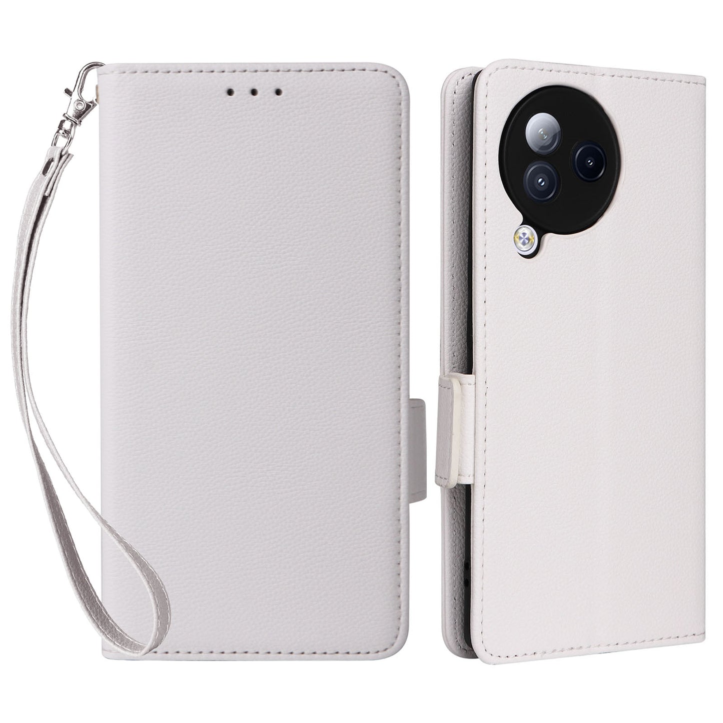 Uniqkart for Xiaomi Civi 3 5G Wallet Case PU Leather Litchi Texture Stand Protective Cover with Hand Strap - White