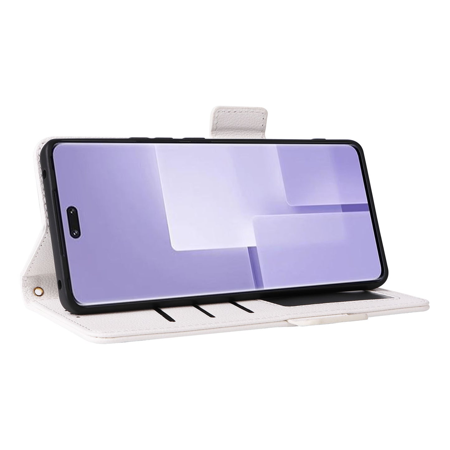 Uniqkart for Xiaomi Civi 3 5G Wallet Case PU Leather Litchi Texture Stand Protective Cover with Hand Strap - White