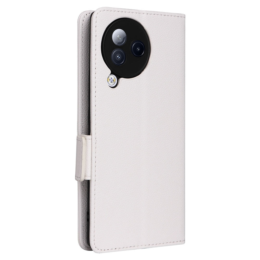 Uniqkart for Xiaomi Civi 3 5G Wallet Case PU Leather Litchi Texture Stand Protective Cover with Hand Strap - White