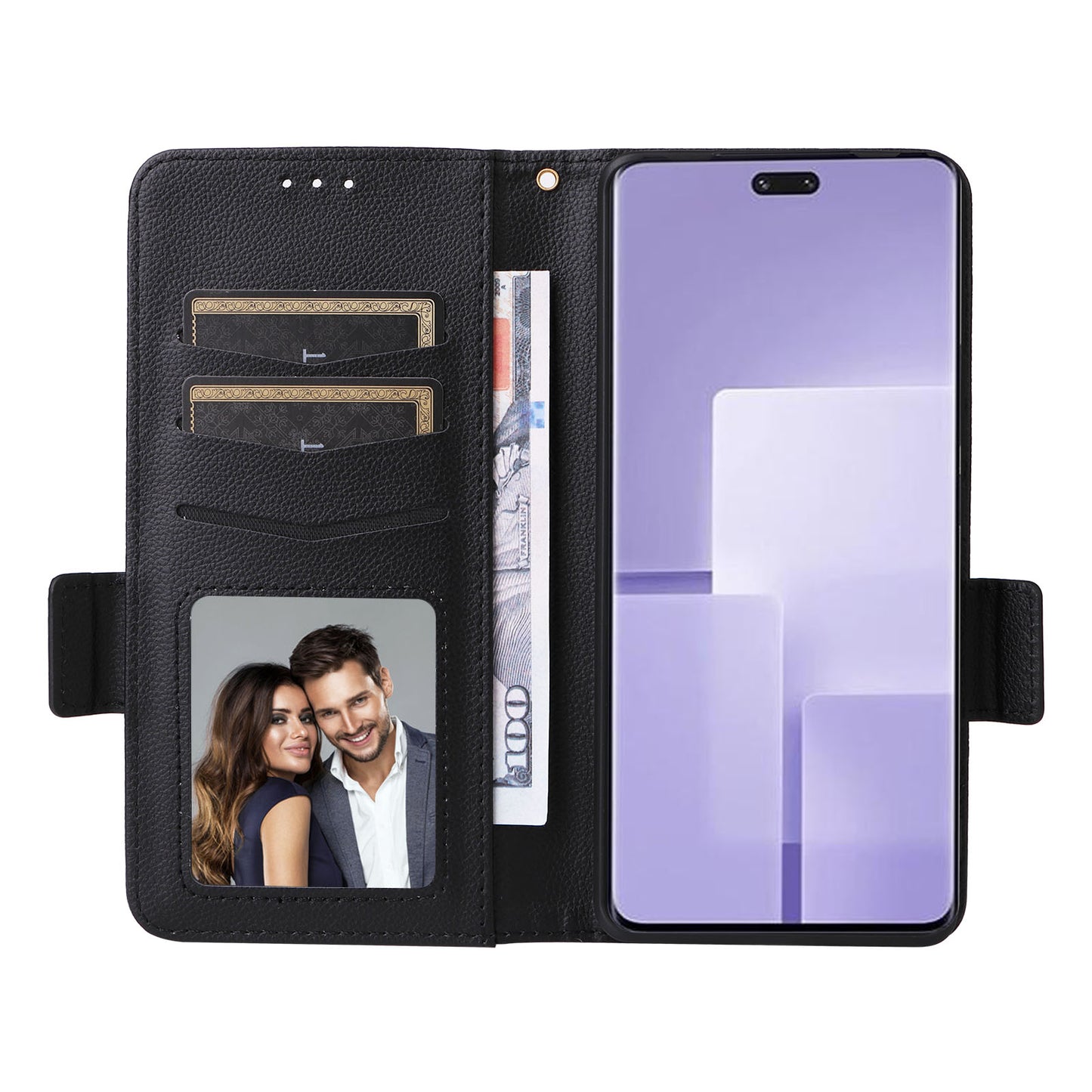 Uniqkart for Xiaomi Civi 3 5G Wallet Case PU Leather Litchi Texture Stand Protective Cover with Hand Strap - Black